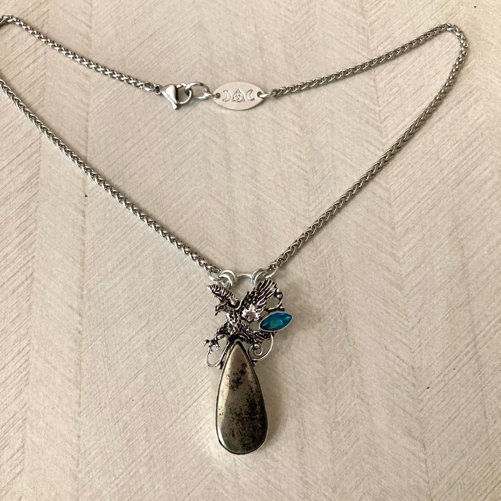 Blue topaz & golden black pyrite gemstone eagle charm boho necklace - Picture 13 of 16